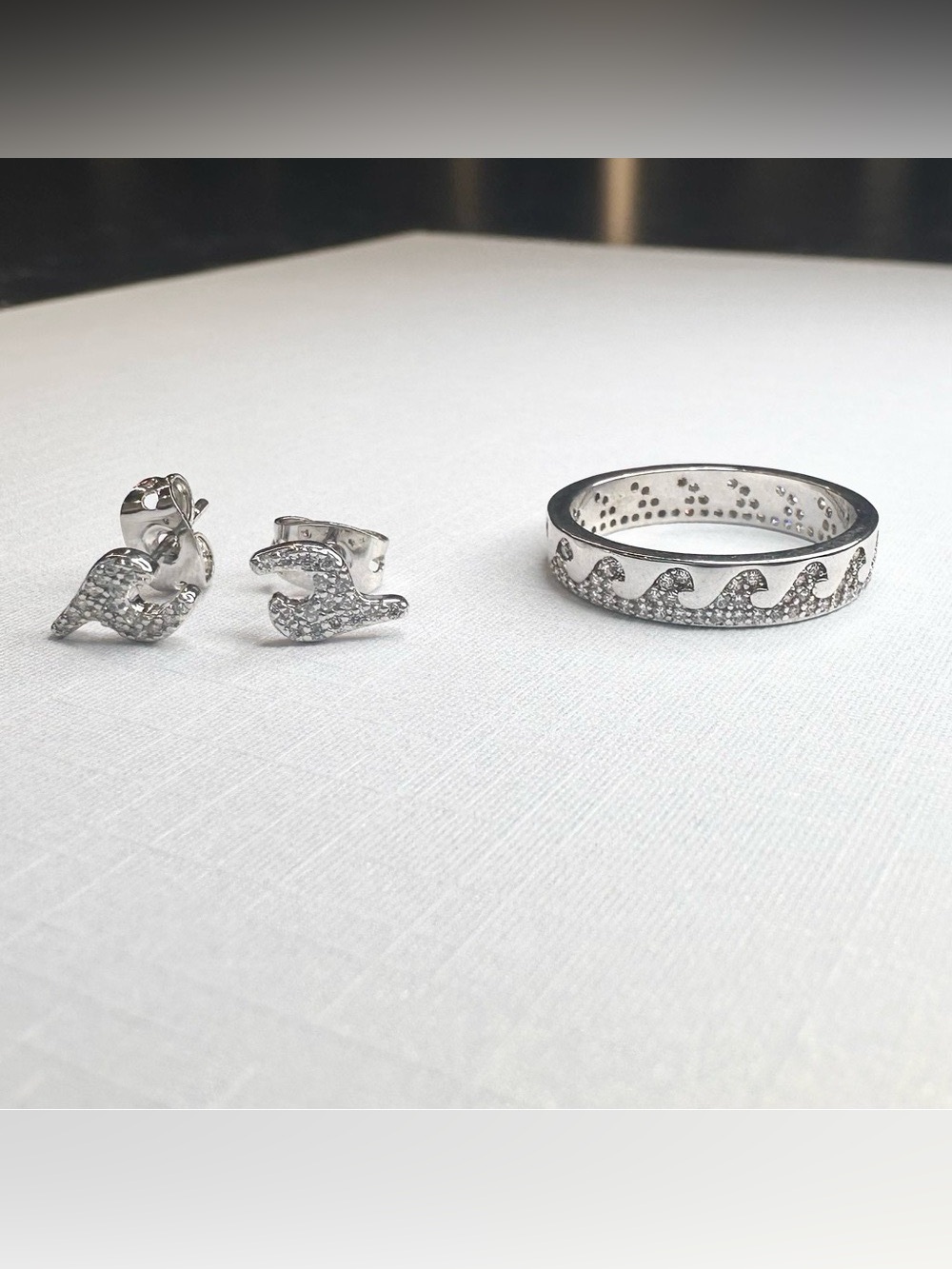 Pura Vida Crystal Wave Silver Earrings and Ring Set